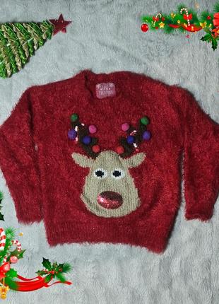 Новорічний светр дитячий, новорічний светр для дівчинки, новорічний светр з оленям