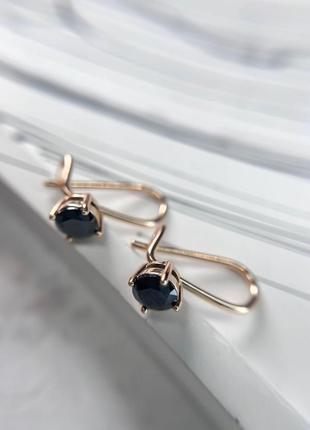 Серьги с черным камушкам, медицинское золото xuping