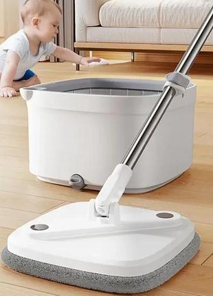 Комплект швабра с ведром для мытья полов mop with bucket k10, с отжимом / складная швабра