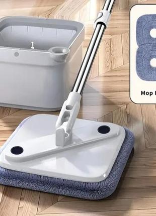 Комплект швабра с ведром для мытья полов mop with bucket k10, с отжимом / складная швабра2 фото