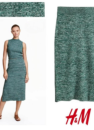 H&m трикотажная  юбка карандаш в рубчик с разрезами сбоку из смеси хлопка