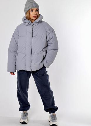 Короткий пуховик арт. 8946, серый