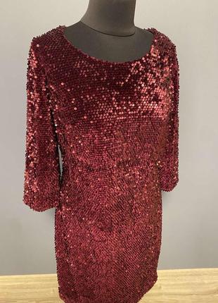 Вечернее платье, пайетки, бордо