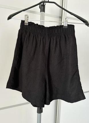 Шорты без застежки с льном черные h&m высокая талия трендовые летние шорты женские базовые9 фото