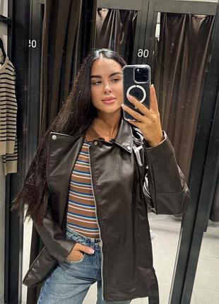 Удлиненная косуха zara куртка кожаная с вытертым эффектом