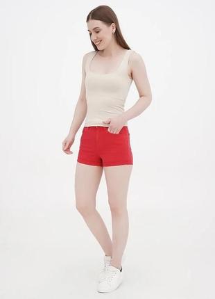 Короткие джинсовые шорты коттоновые h&m р. 36 10 44 мини красные женские с карманами отворотами