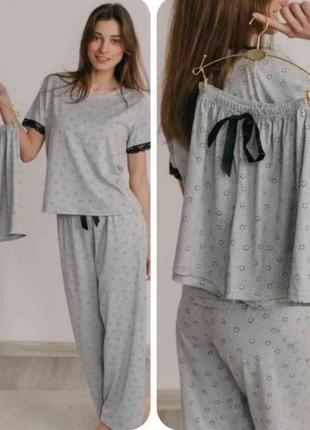 Жіноча молодіжна піжама трійка, костюм  домашній - футболка шорти штани