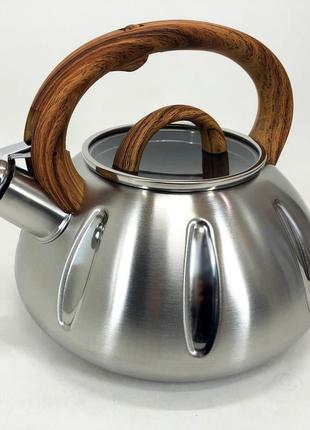 Чайник із свистком unique un-5303 кухонний на 3 літри, чайник для газової плитки. колір: коричневий5 фото