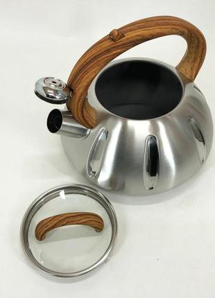 Чайник із свистком unique un-5303 кухонний на 3 літри, чайник для газової плитки. колір: коричневий2 фото