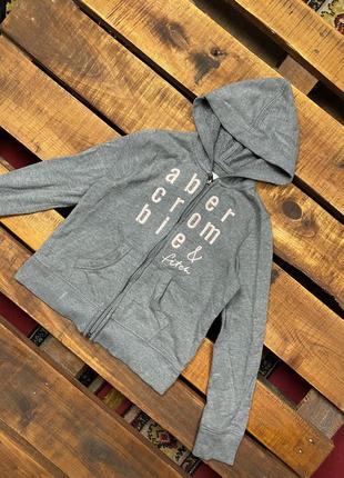Детская кофта (худи, толстовка) с вышивкой abercrombie&fitch (аберкромби и фитч 9-10 лет 134-140 см идеал оригинал серо-розовая)