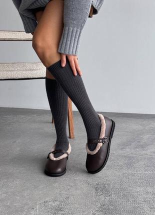 Балетки barefoot с мехом шоколад