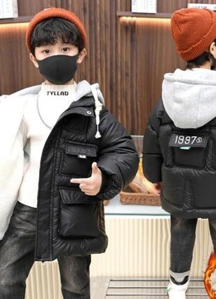 Теплюща куртка товста водовідштовхуюча та вітронепродувна екошкіра,  підкладка - фліс, утеплювач - синтепух