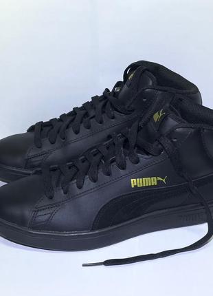 Жіночі чорні шкіряні кеди puma smash v2 mid l / 40 розміру