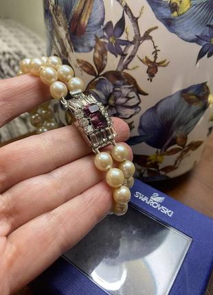 Вінтаж браслет перлини на застібці з кристалами 4