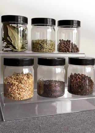 Набор для специй на подставке 6 банок крышка черная простая