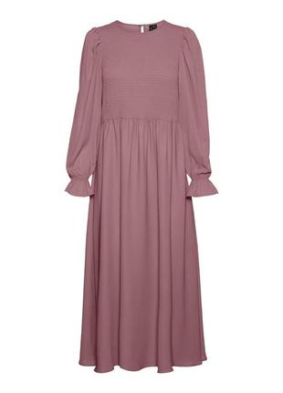 Розовое платье макси с оборкой на манжетах  vero moda4 фото