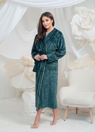 Serenade 8215 смарагдовий довгий жіночий домашній халат велюровий