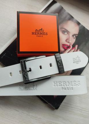 Кожаный ремень для джинсов hermes белый