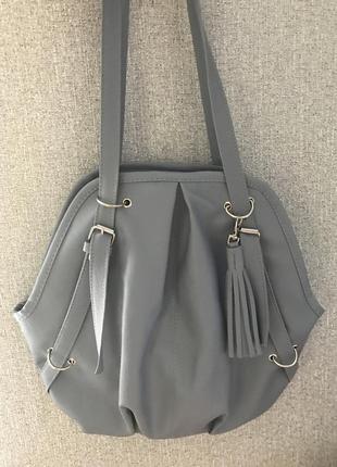 Сумка серо голубая кож зам
