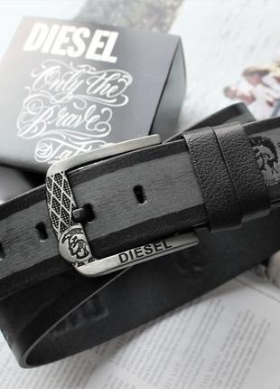 Мужской кожаный ремень для джинсов diesel black&grey