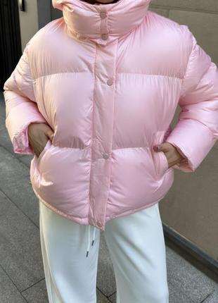 Жіноча дута перламутрова куртка укорочена з утеплювачем