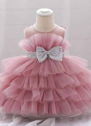 Детское красивое праздничное платье четыре ряда фатина два слоя подкладка я бантик