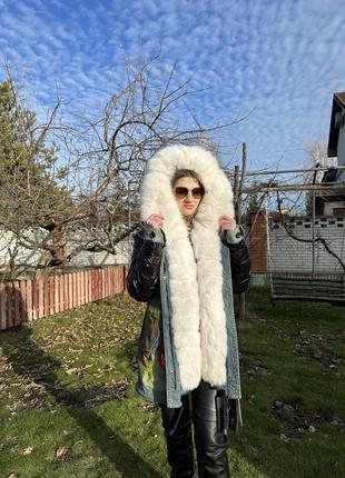 Парка sansar принт с джинсом