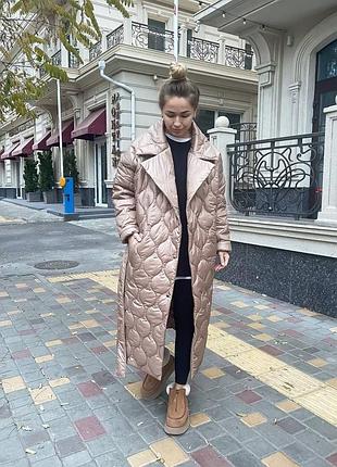 Женское теплое пальто куртка на подкладке с поясом стеганое