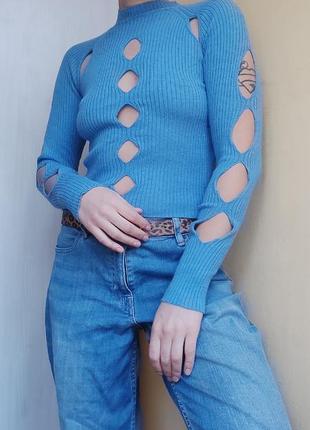 Блакитний синій гольф із вирізами на рукавах urban outfitters