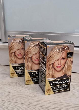 Крем-краска для волос l'oreal paris preference 9.1 викинг. очень светло-русый пепельный