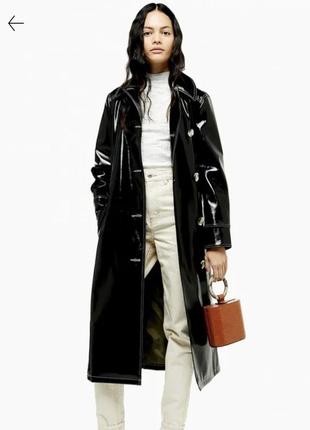 Плащ тренч кожаный лаковый демисезонный topshop s-m