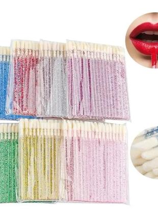 Макробраши пластиковые (аппликаторы) в упаковке 50 шт, разноцветные с глиттером