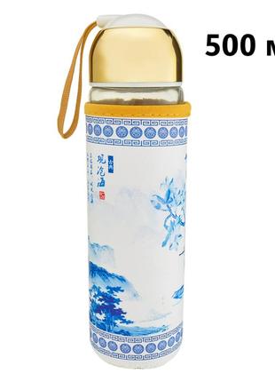 Пляшка для води скляна 500 мл з захисним чохлом sakura в.2