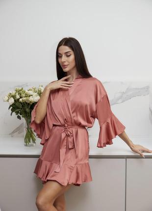 Жіночий халат julia ulich 105-48 з воланами в теракотовому кольорі