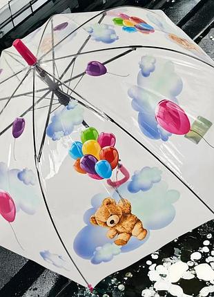 Зонт детский трость rain proof teddy bear adventure pink полуавтомат на 8 спиц