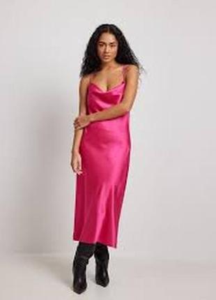 Платье миди, комбинация, розовое, в бельевом стиле, сатиновое, шелковое