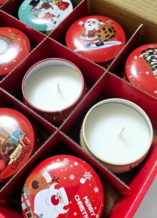 Свеча ароматическая с запахом 7×7см новогодняя в железнлй банке 115гр!!!