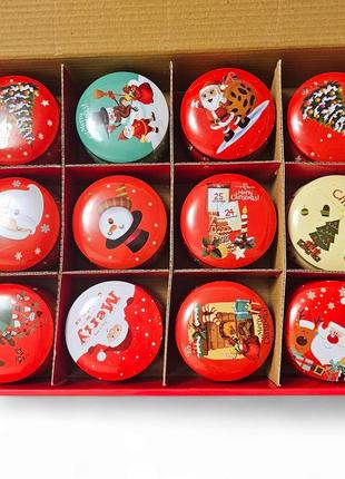 Свеча ароматическая с запахом 7×7см новогодняя в железнлй банке 115гр!!!