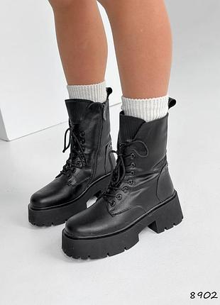 Ботинки высокие женские agnes черные, натуральная кожа зима