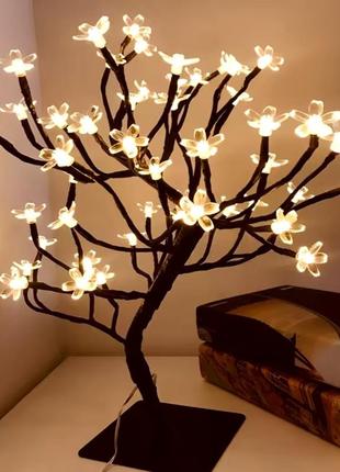 Настільний лід світильник нічник дерево бонсай квітуча вишня з теплим світом на 48 led діода usb