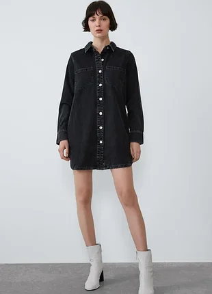 Джинсовое платье zara, джинсовое платье рубашка зара