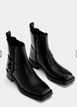Черные ботинки челси ботинки козаки эко кожа квадратный носок pull & bear mango zara h&m vagabond