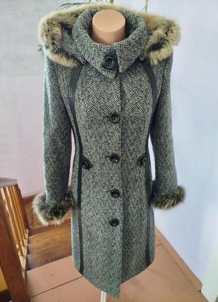 Жіночий одяг ❄️ зимове пальто з хутром 🩶 44/46 розмір + шарф в подарунок 🎁