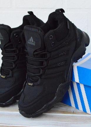 Якісні чоловічі кросівки повністю чорні adidas dress goretex black, нубук, теплі на хутрі, адідас