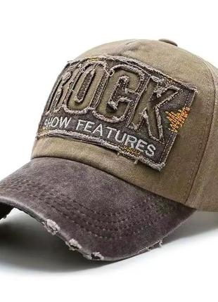 Кепка бейсболка логотип "rock" з вигнутим козирком бежевий, унісекс wuke one size