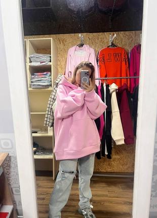 ‼️не кошлатиться‼️теплое объемное худи на флисе оверсайз с капюшоном, женское удлиненное худи на осень зима с флисом, мягкое худи с флисом, 0222 фото