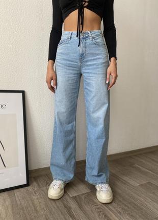 Блакитні джинси wide leg zara кльош / голубые джинсы клеш4 фото