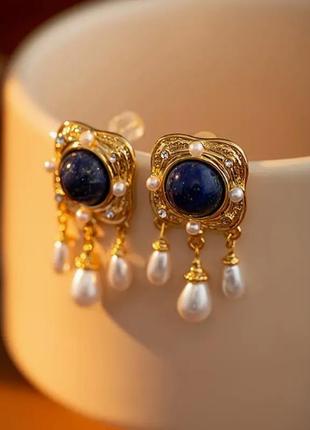 Сережки біжутерія с синіми каміннями