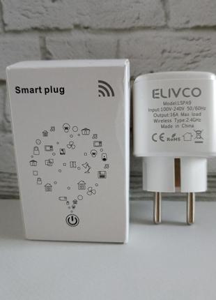 Умная смарт wifi розетка elivco 16а с счетчиком электроэнергии, белая / розетка smart plug з енергометром