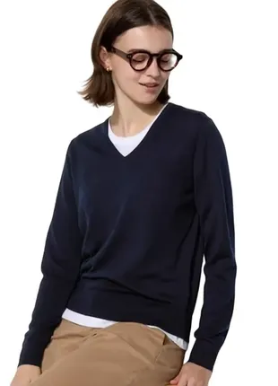 Темно синий шерстяной джемпер uniqlo